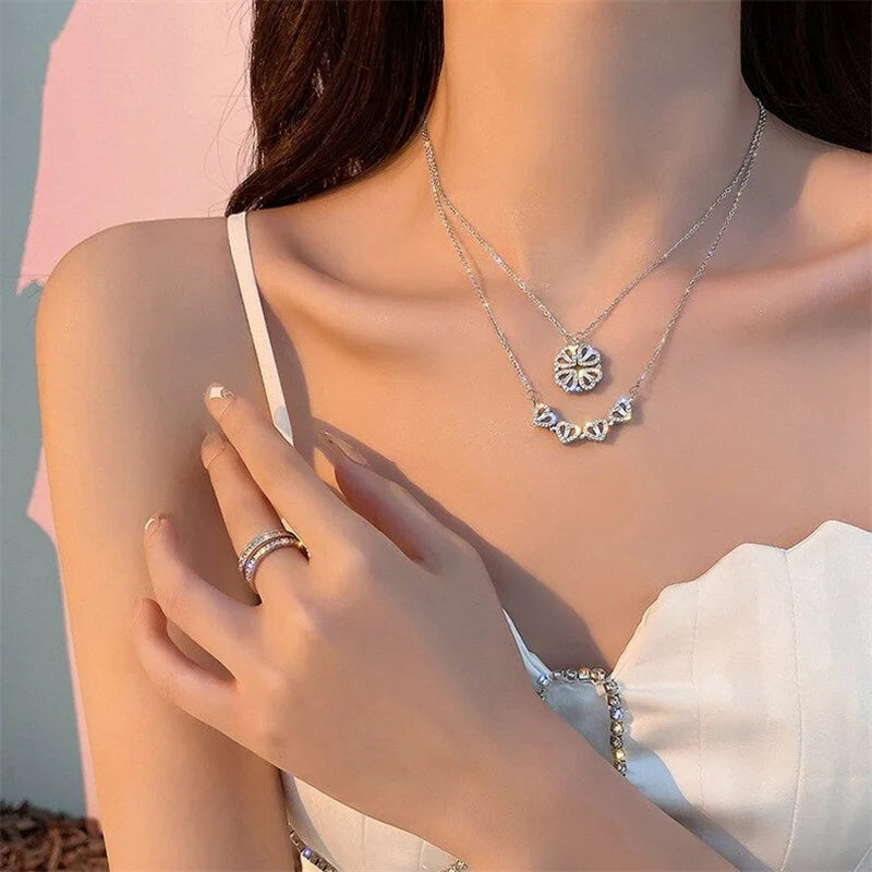 Clover heart necklace with giftbox