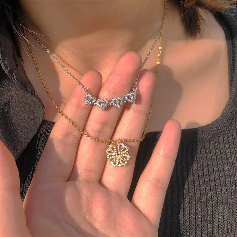 Clover heart necklace with giftbox