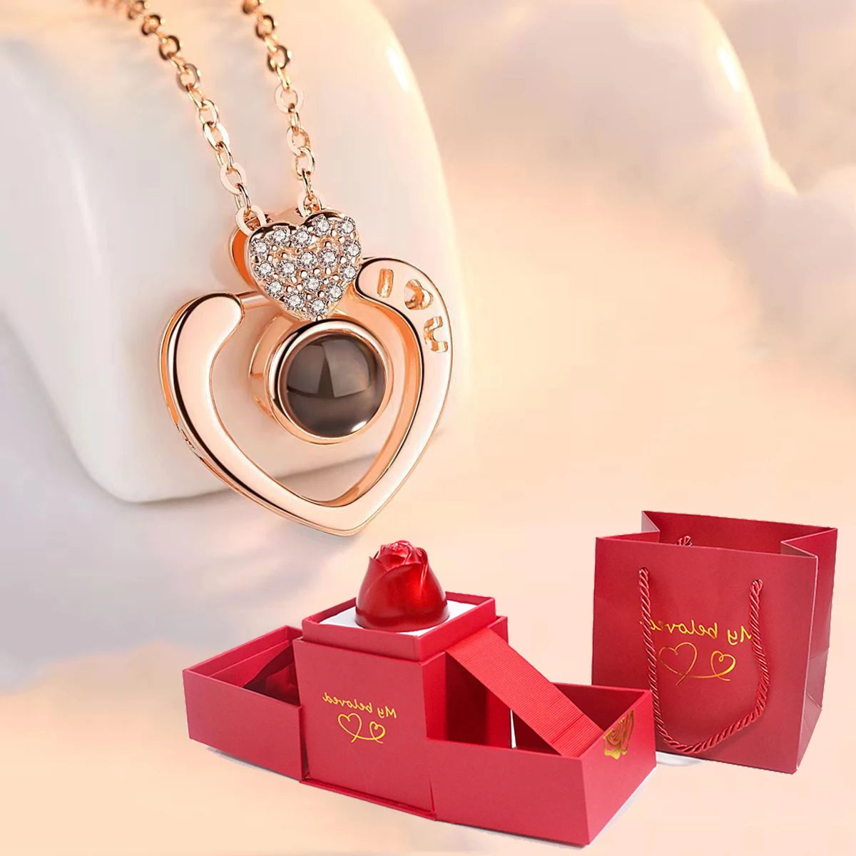 Love protection necklace with flower giftbox