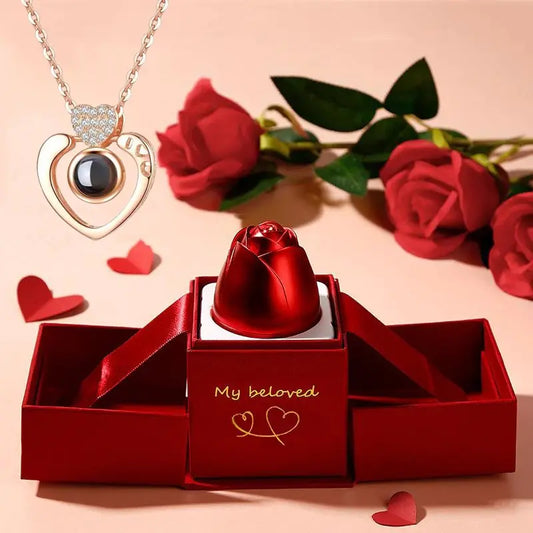 Love protection necklace with flower giftbox